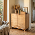 Handcrafted Solid Wood Two Door Sideboard Cabinet for Living Room