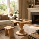 Handcrafted Solid Wood Chess Table with Organic Freeform Top and Sculptural Pedestal Base
