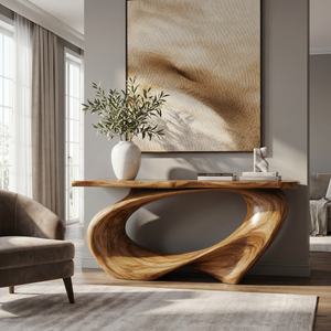 Console Table Solid Wood with Sweeping Oval Loop Base for Entryway Decor