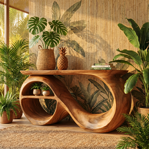 Solid Wood Console Table with Infinity Sculptural Base