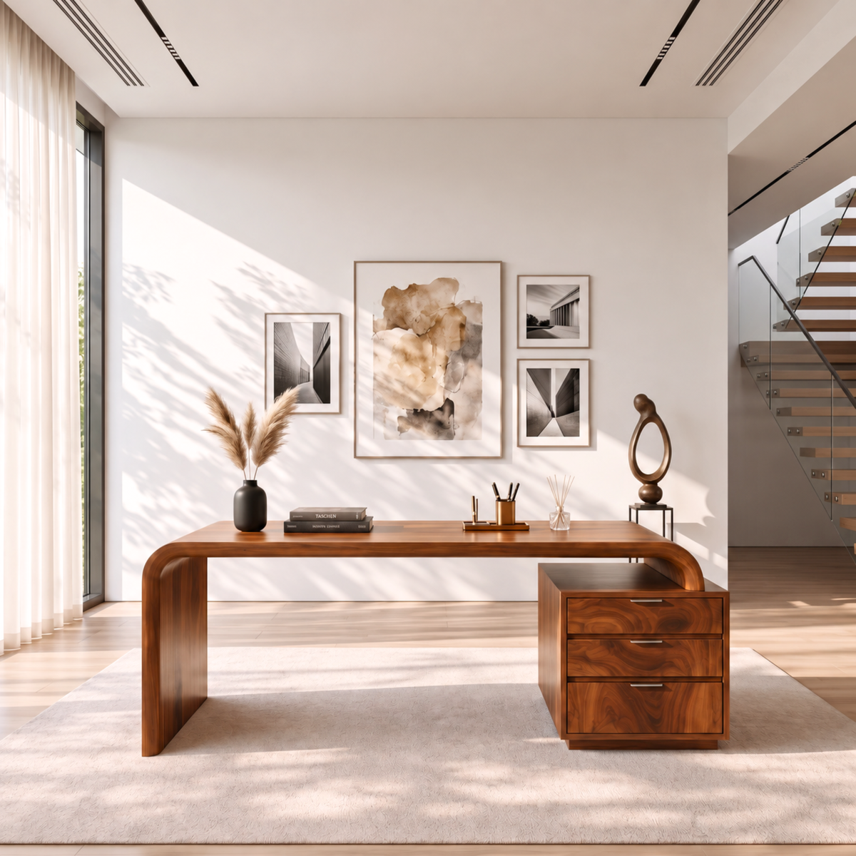 Organic Solid Wood Desk With Drawer Storage For Home Office