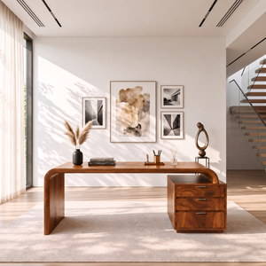 Organic Solid Wood Desk With Drawer Storage For Home Office