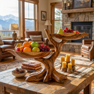 Solid Wood Branch Fruit Bowl Stand with Two Sculptural Display Trays