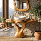 Bathroom Vanity Solid Wood with Sculptural Branching Pedestal for Modern Bathroom