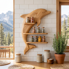 Solid Wood Dolphin Wall Spice Shelf with Three Tier Kitchen Storage