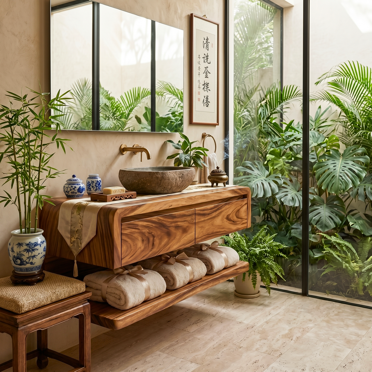 Floating Bathroom Vanity with Seamless Curved Frame