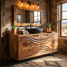 Hand Carved Solid Wood Bathroom Vanity with Flowing Organic Grain Design
