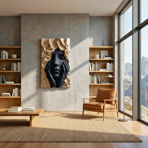 Handcrafted Solid Wood Wall Art Panel with Expressive Portrait Relief