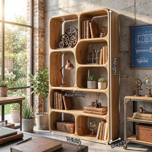 Organic Solid Wood Bookshelf with Rounded Open Display Niches