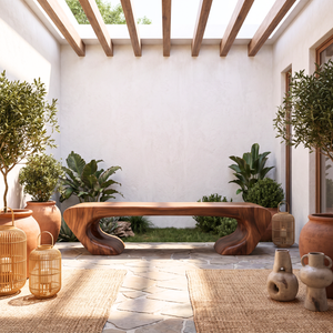 Bench Solid Wood with Sculptural Asymmetrical Base and Flowing Organic Seat