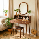 Handcrafted Solid Wood Vanity Desk with Open Organizer Shelf and Drawer Storage
