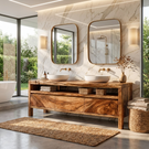 Bathroom Vanity Solid Wood with Double Sink and Open Shelf Storage for Lodge Bathroom