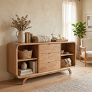 Handcrafted Solid Wood Sideboard with Three Drawers and Open Shelving