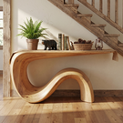 Solid Wood Console Table with Flowing S Curve Base