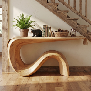 Solid Wood Console Table with Flowing S Curve Base