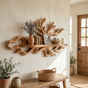 Organic Solid Wood Wave Crest Wall Shelf for Coastal Interiors