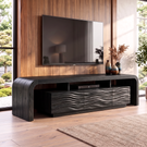 TV Stand with Waterfall Edge Frame and Sculpted Ripple Cabinet Doors