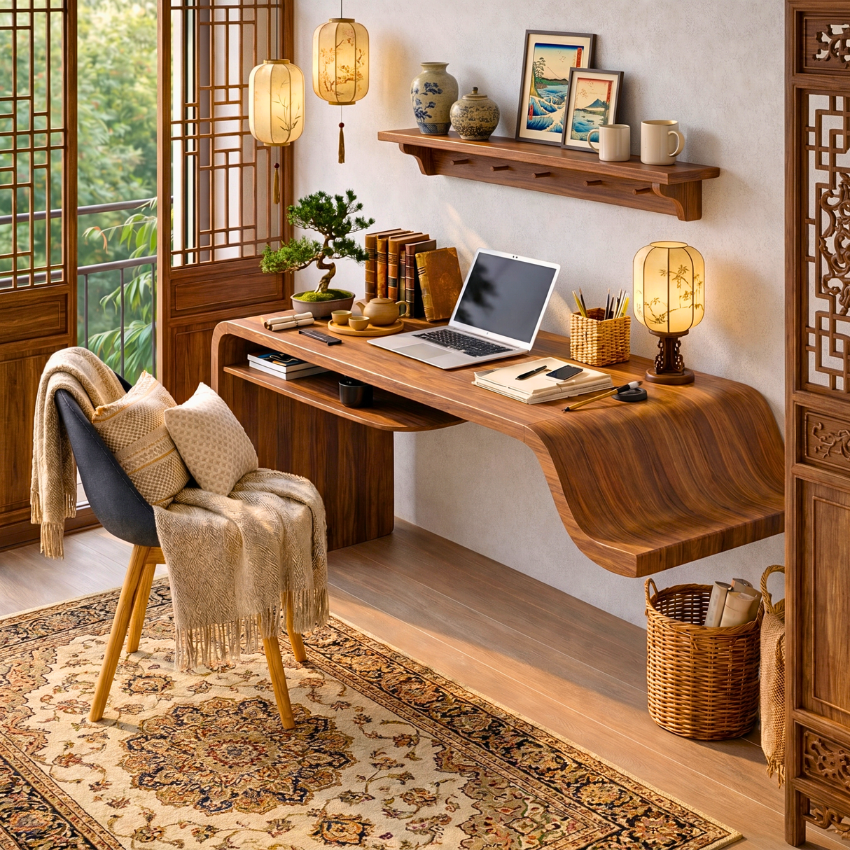 Organic Floating Writing Desk with Flowing Sculptural Edge