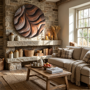 Solid Wood Oval Wall Art with Deep Carved Wave Relief and Organic Flow Design