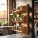 Solid Wood Organic Wall Spice Rack with Flowing Three Shelf Design