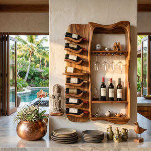 Wall Mounted Wine Rack Solid Wood with Vertical Bottle Cradles for Home Bar