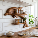 Solid Wood Dolphin Spice Rack with Double Shelf Wall Storage for Kitchen