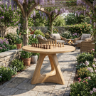 Handcrafted Round Solid Wood Chess Table with Organic Sculptural Base