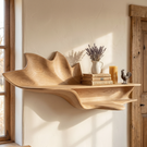 Handcrafted Solid Wood Petal Wall Shelf with Lower Display Ledge