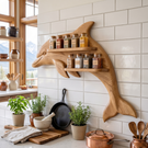 Sculptural Solid Wood Dolphin Spice Rack with Double Wall Shelves