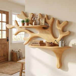 Handcrafted Solid Wood Coral Branch Wall Shelf for Bathroom Storage
