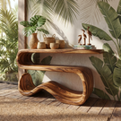 Hand-Carved Solid Wood Outdoor Sculpture Ascending Open Curve Monument Form