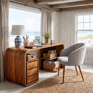 Solid Wood Writing Desk with Rounded Architectural Form