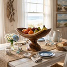 Solid Wood Floating Cradle Fruit Bowl with Twisted Sculptural Pedestal