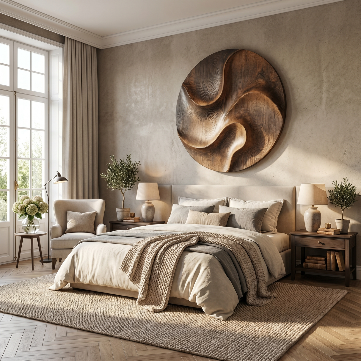 Handcrafted Oval Wood Wall Sculpture with Flowing Carved Relief and Organic Grain Movement