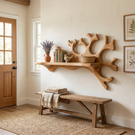 Handcrafted Solid Wood Coral Reef Wall Shelf with Display Ledge