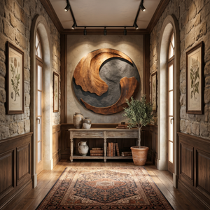Organic Solid Wood Wall Sculpture with Crescent Cutout and Flowing Grain Relief
