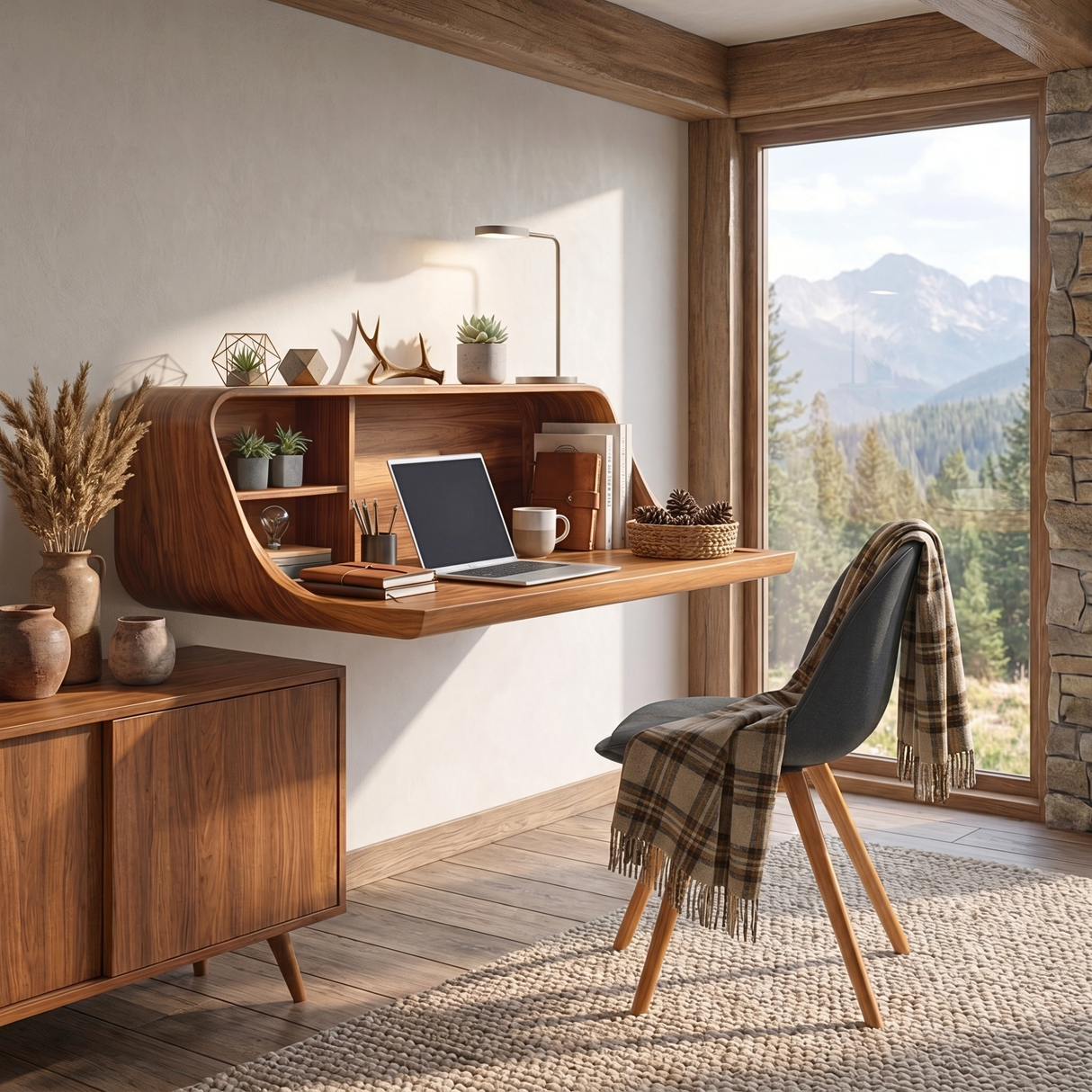 Modern Floating Desk with Integrated Shelf Storage