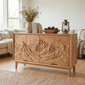Organic Solid Wood Mountain Relief Sideboard Cabinet
