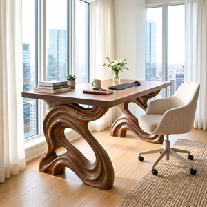 Organic Solid Wood Desk with Sculptural Loop Legs