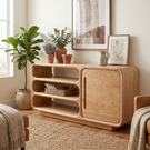 Solid Wood Rounded Sideboard with Open Shelves for Living Room