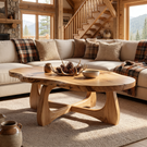 Live Edge Solid Wood Coffee Table with Sculptural Open Base