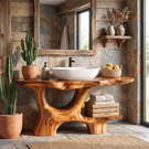 Bathroom Vanity Solid Wood with Open Arch Base and Side Shelf for Cabin Bathroom