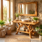 Bathroom Vanity Solid Wood with Branch Frame Shelves for Spa Bathroom Storage
