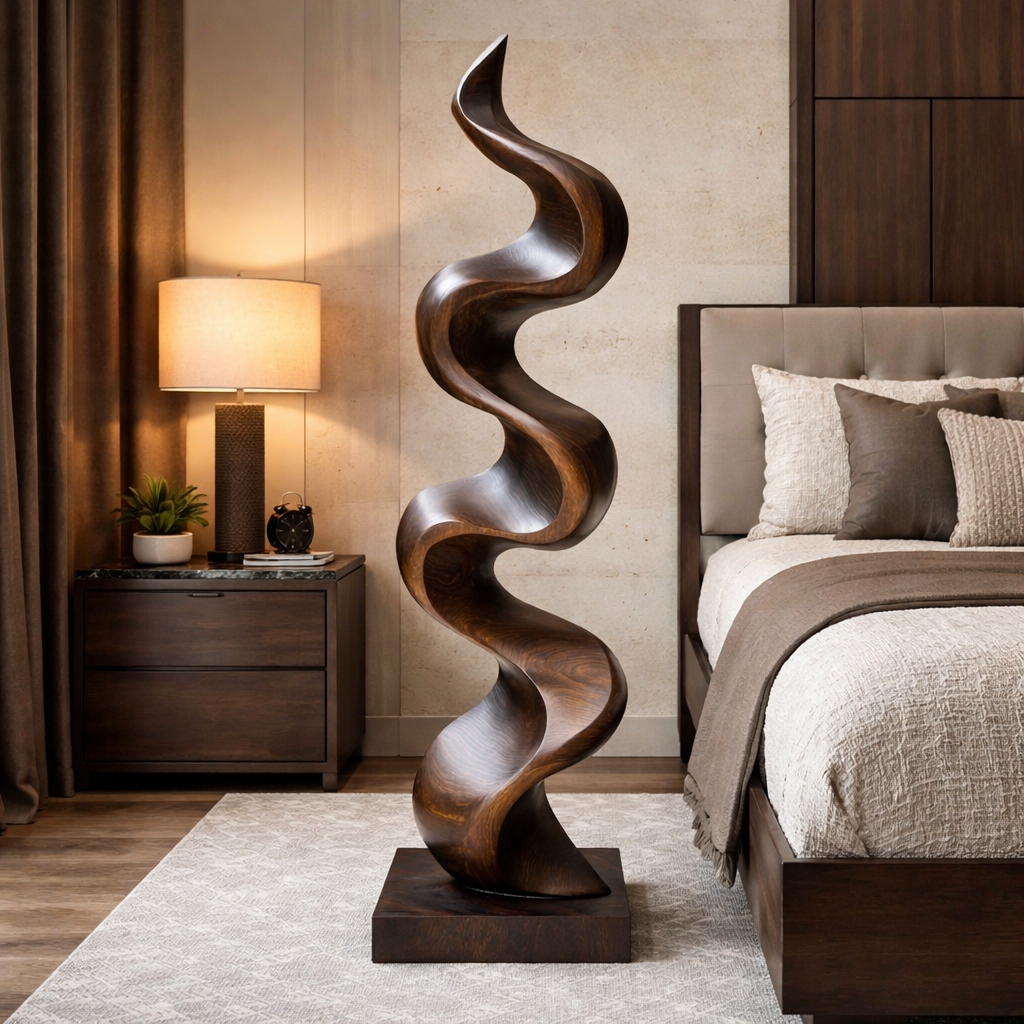 Modern Wave Solid Wood Sculpture for Living Room Display