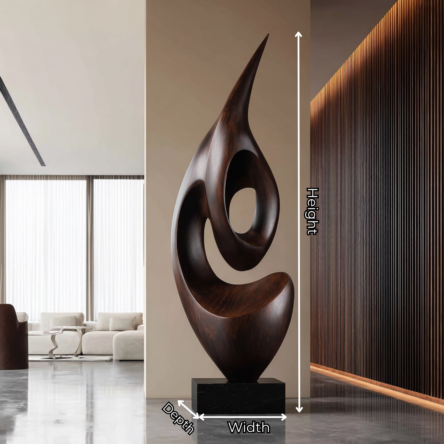 Organic Solid Wood Abstract Flame Sculpture for Living Rooms