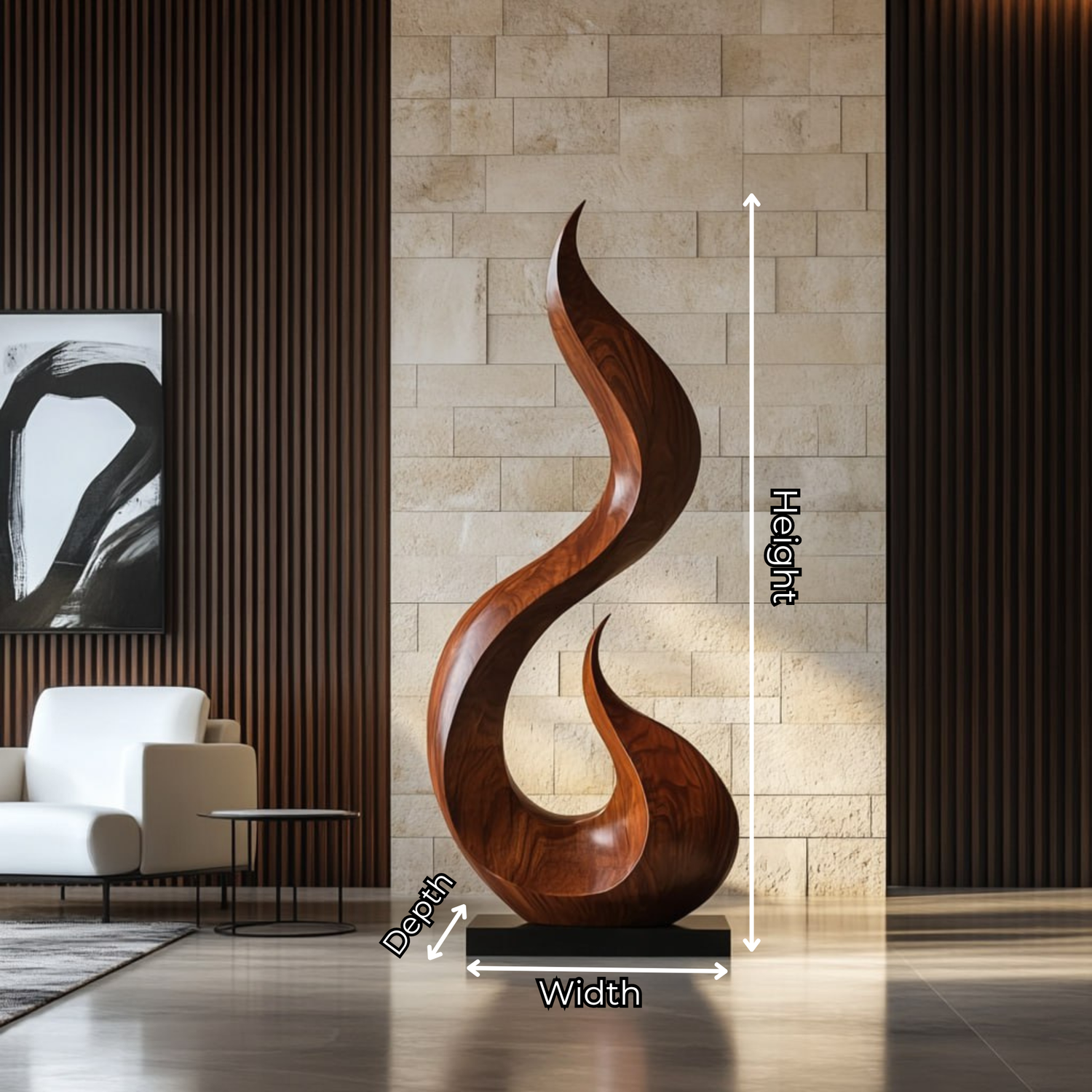 Sculptural Solid Wood Flame Sculpture for Modern Interiors