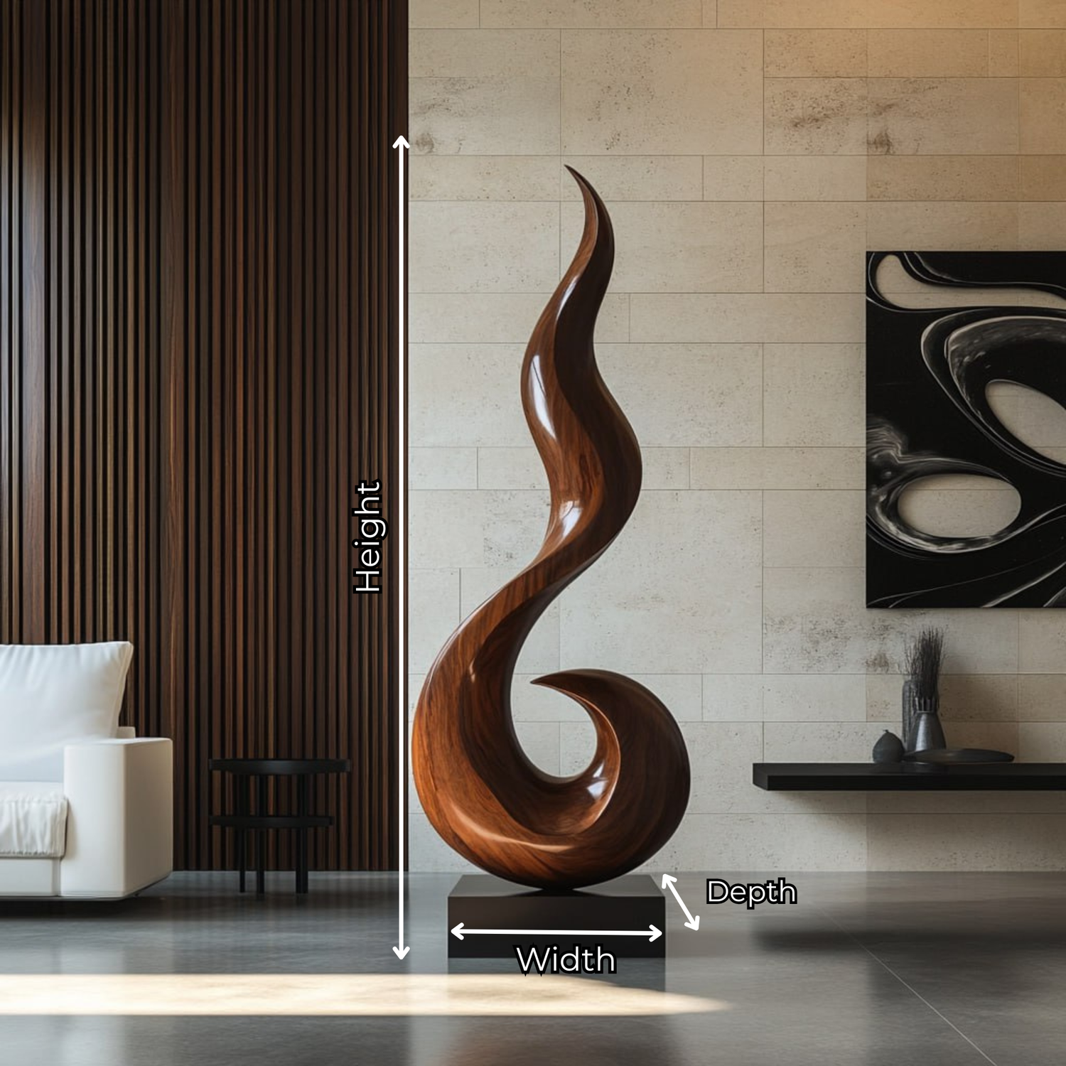 Hand-Carved Solid Wood Flow Sculpture for Modern Living Spaces