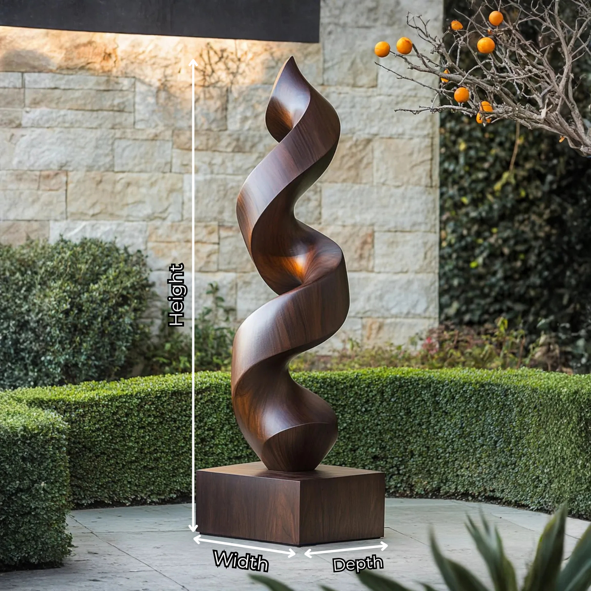 Handcrafted Solid Wood Spiral Garden Sculpture for Outdoor and Indoor Display