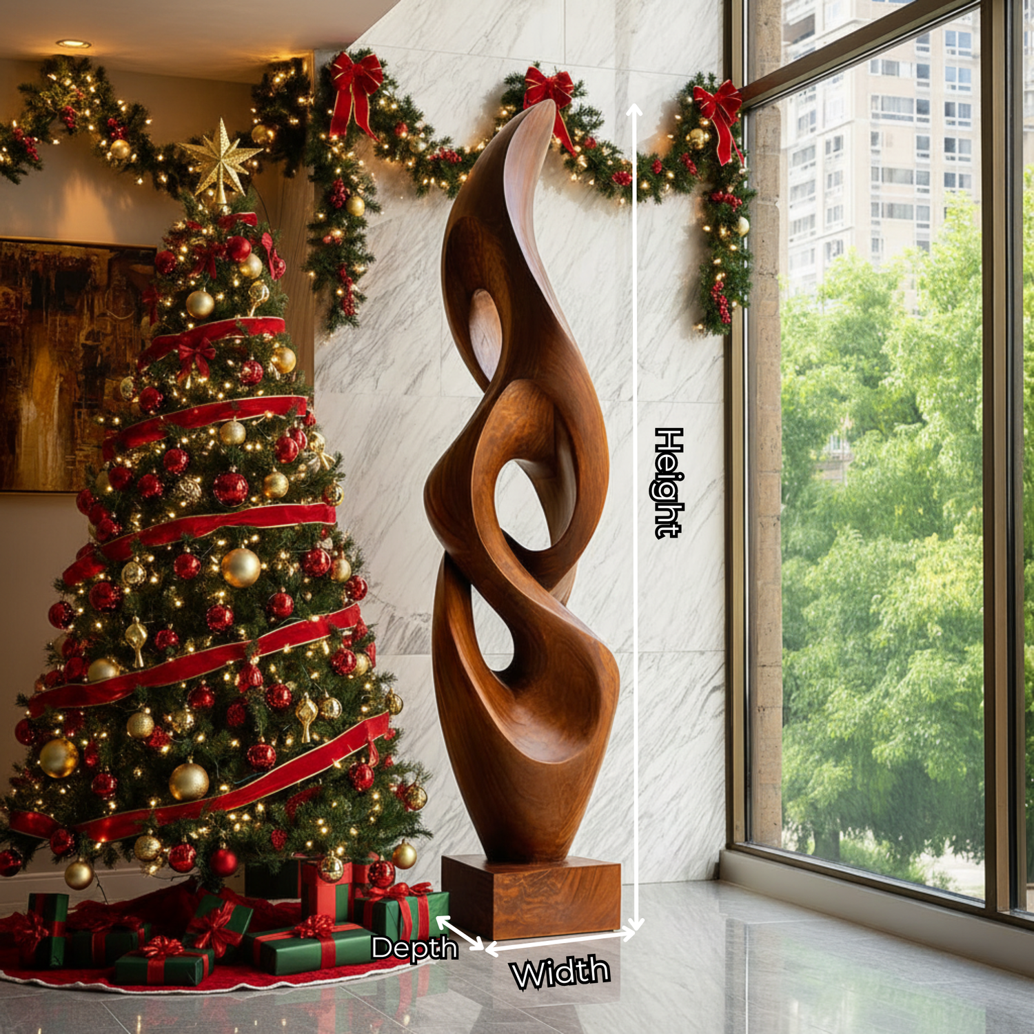 Handcrafted Solid Wood Abstract Sculpture for Luxury Interior and Garden Display