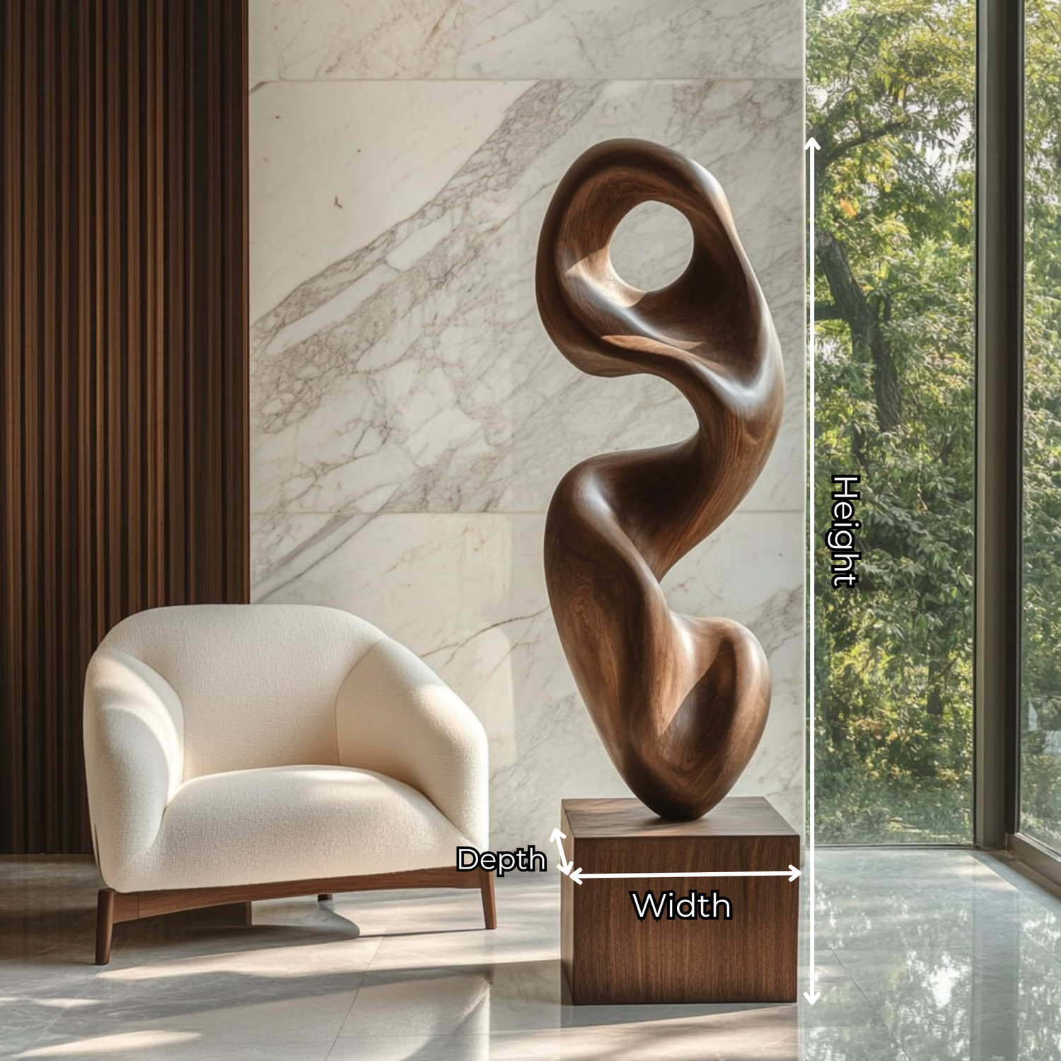 Contemporary Abstract Solid Wood Sculpture for Interiors and Gardens